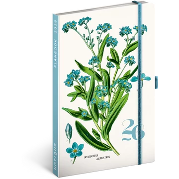 Keménytáblás notesz krémszínű lapokkal leszorító gumiszalaggal Herbarium 130x210mm, Presco