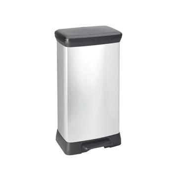 Szemetes kuka pedálos fémhatású műanyag 50 literes fekete/ezüst Deco Bin_Curver
