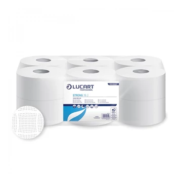 Toalettpapír 2 rétegű közületi átmérő 19 cm 100 % cellulóz 12 tekercs/karton 19 J PLUS Strong Lucart_812201J hófehér