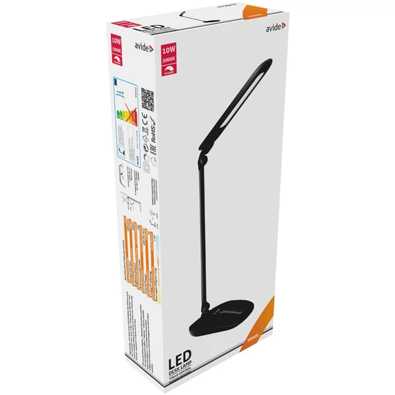 Asztali LED lámpa, érintésvezérelt, dimmelhető, 10W, 5000K, AVIDE, fekete