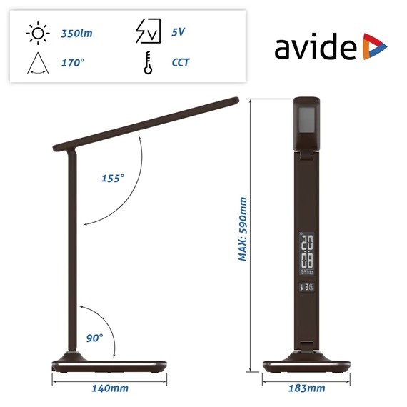 Asztali LED lámpa, Nathan, kijelzős, 6W, 5000K, AVIDE, barna