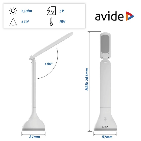Asztali LED lámpa, RGB hangulatvilágítás, 4W, 4000K, AVIDE, fehér
