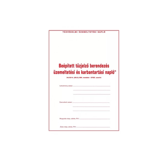 Beépített tűzjelző berendezés üzemeltési napló B.VALL.353