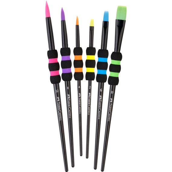 Ecsetkészlet 2,4,6,8,10,12 puha tapintású kerek/lapos Faber-Castell 6klf. fekete szín