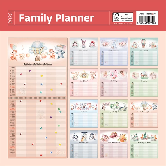 Falinaptár képes 300 x 300 mm, fehér lapokkal Family Planner Dayliner 2026.