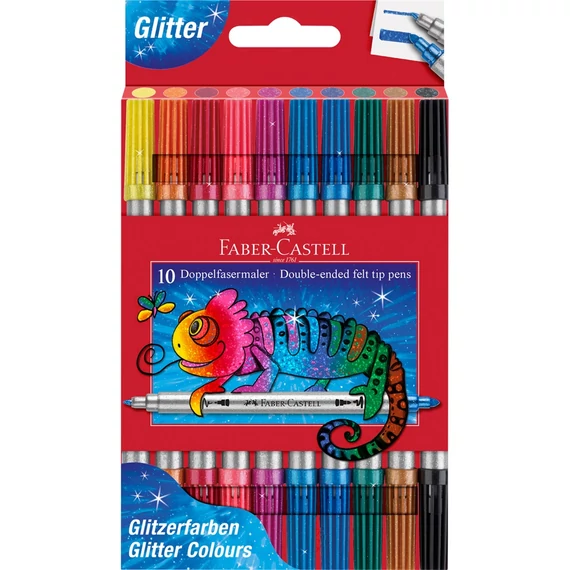 Rostirón, filctoll készlet, kétvégű csillámos Faber-Castell 10 klf. szín