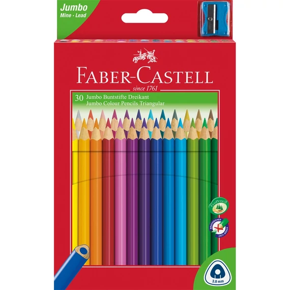 Színes ceruza készlet háromszögletű + hegyező Jumbo Junior Faber-Castell 30klf. szín