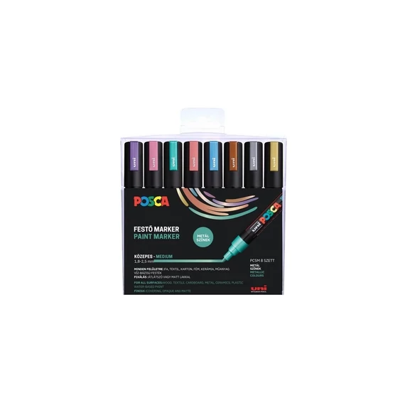 Dekormarker 1,8-2,5mm, Uni Posca PC-5M 8 db-os készlet. metál