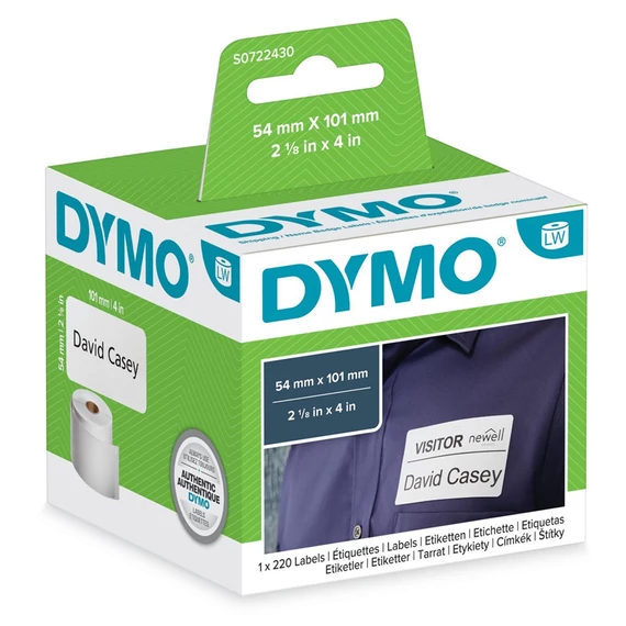 Etikett Dymo LW nyomtatóhoz 54x101mm, 220 db etikett/doboz, Original, fehér
