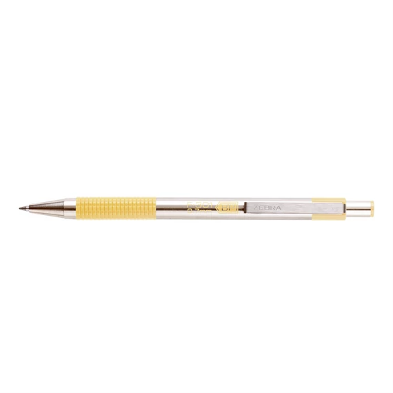 Golyóstoll 0,7mm, pasztell sárga test, Zebra F-301, írásszín kék
