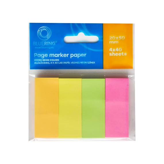 Jelölőcímke 20x50mm, 4x40lap, papír, vegyes neon színek Bluering®