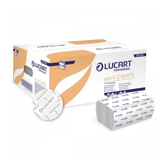 Kéztörlő 2 rétegű V hajtogatású 190 lap/csomag 20 cs/karton Easy White Lucart_863048 fehér