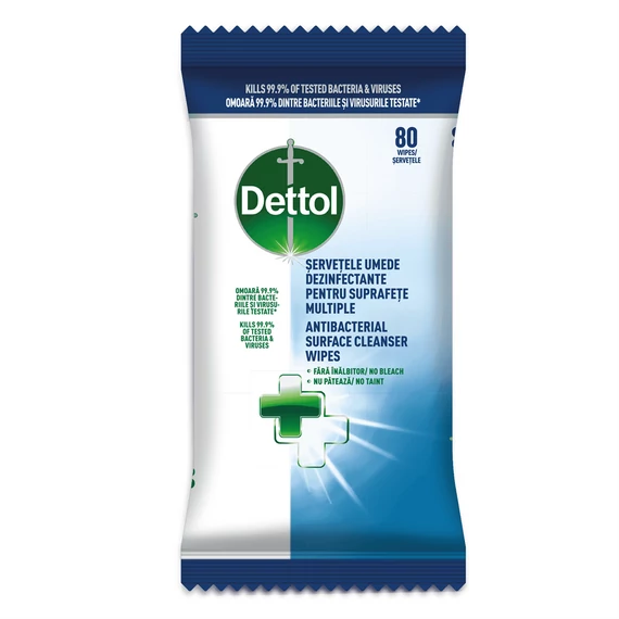 Nedves felülettisztító kendő antibakteriális hatással 80 db/csomag Dettol