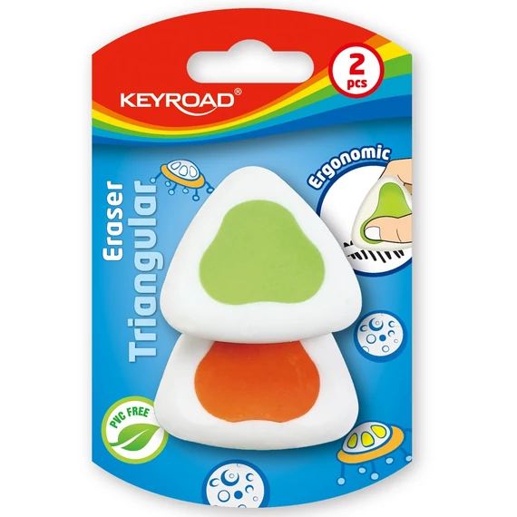 Radír, PVC mentes 36 db/display Keyroad Triangular vegyes színek