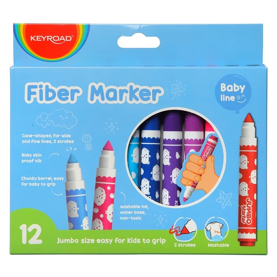 Rostirón, filctoll készlet, 5 mm, 12 db/bliszter, Keyroad Jumbo, vegyes színek