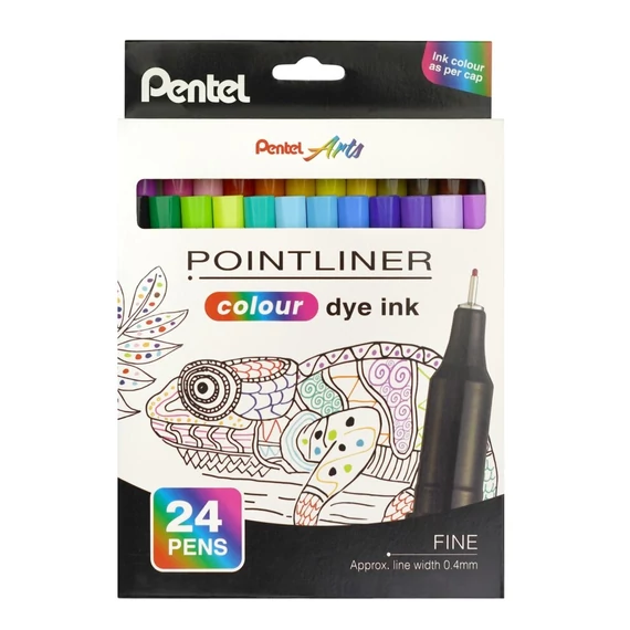 Rostirón, tűfilc készlet, 0,4 mm, Pentel Pointliner 24 klf. szín
