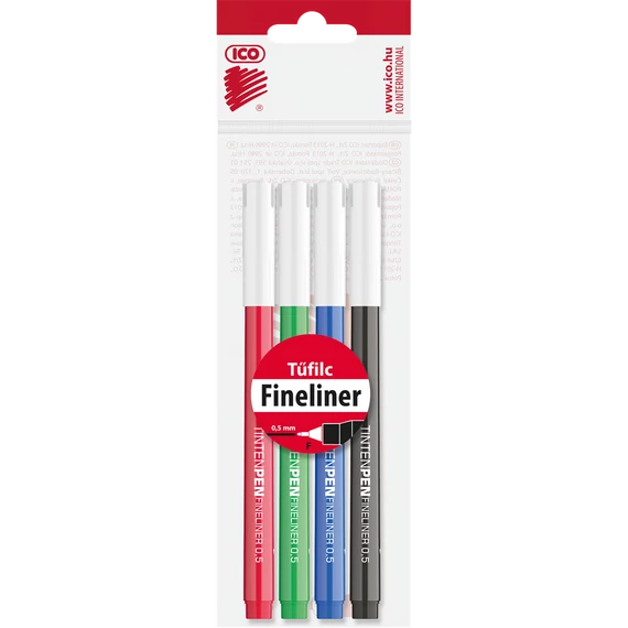 Rostirón, tűfilc vízbázisú, 0,5mm, kerek test, Tinten Pen Ico, 4 klf.szín