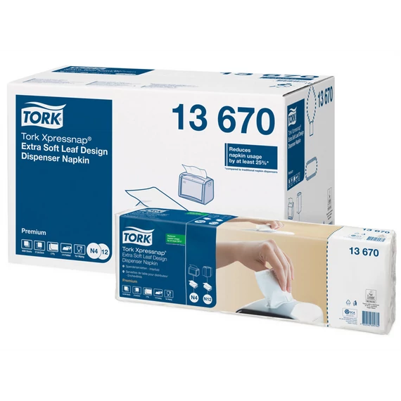 Szalvéta adagolóba 500 db/csomag 8 csomag/karton fehér levélmintás Extra Soft Xpressnap® Tork_13670