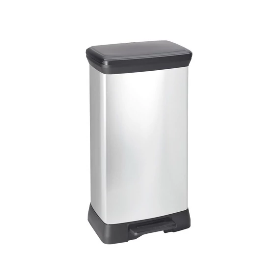 Szemetes kuka pedálos fémhatású műanyag 50 literes fekete/ezüst Deco Bin_Curver