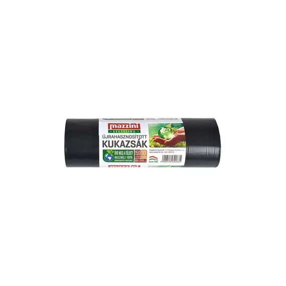 Szemeteszsák újrahasznosított 150 liter 80 x 120 cm 25 mikron 10 db/tekercs Mazzini_fekete