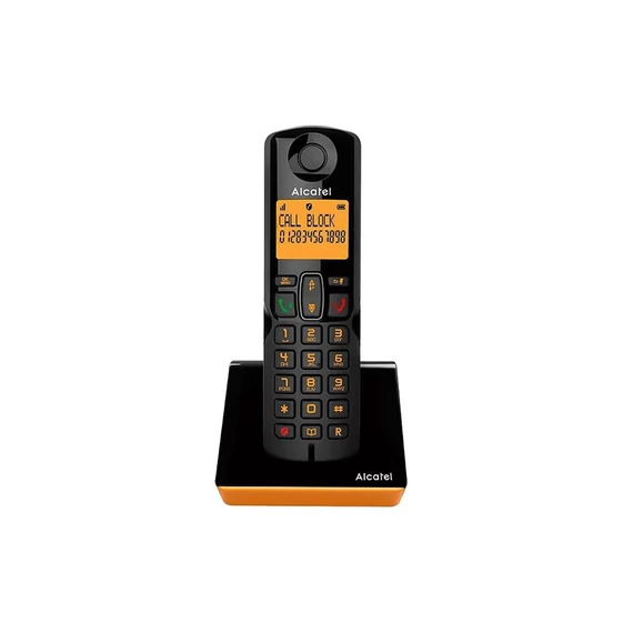 Telefonkészülék ALCATEL S280 (vezeték nélküli, nagy kijelző, DECT) fekete/narancssárga