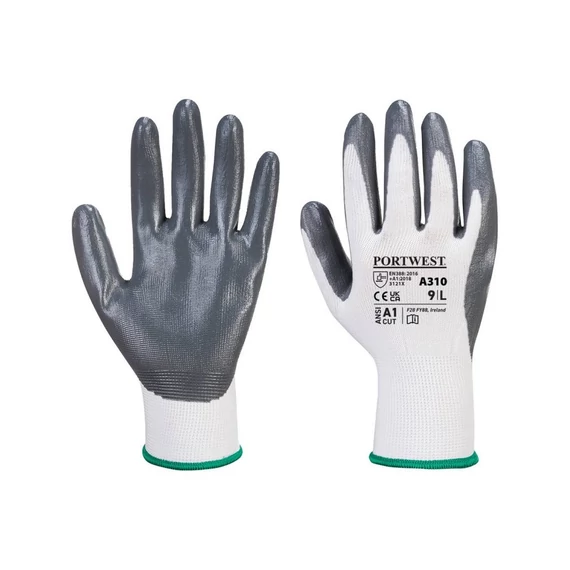 Védőkesztyű PU tenyérmártással nylon XL-es méret  A310 Portwest szürke-fehér