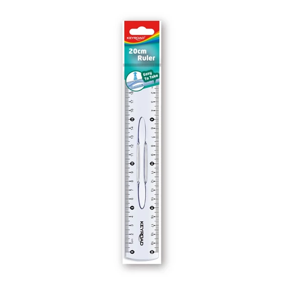 Vonalzó 20 cm, kétoldalt skálázott, fogantyús Keyroad